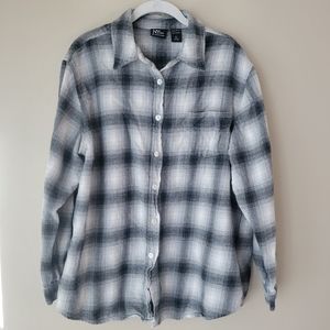 New York & Company Flannel Shirt Size XL White Gray Black
